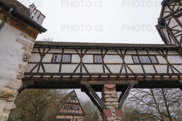 Fachwerk, Verbindungsgang, Protestant Seminary, Blaubeuren, Swabian Jura, Baden-Württemberg, Germany