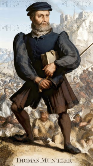 Thomas Müntzer, 1489 – 1525, German preacher and theologian, digitally edited after a print by Christoffel Van Sichem