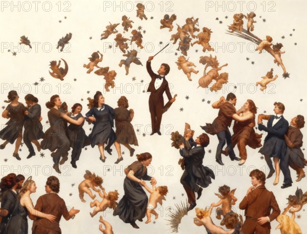 Strauss Is Playing Today, Johann Baptist Strauss II, 1825 – 1899, Austrian composer and violinist, silhouette print by Otto Böhler, digitally edited