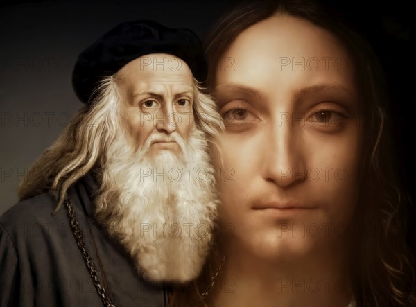 Leonardo da Vinci, 1452 - 1519, Italian painter, sculptor, architect and engineer, the painting Salvator Mundi, Savior of the World, digitally edited