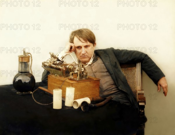 Thomas Edison at his Laboratory on 16 June 1888, the morning after spending 48 hours perfecting phonograph