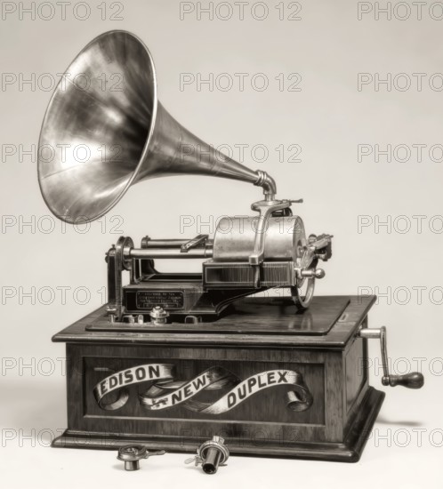 Historical illustration, 19th Century, Phonograph by Thomas Alva Edison