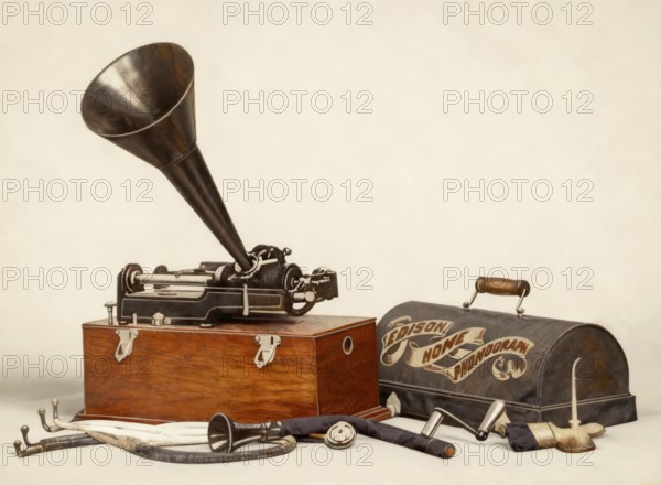 Historical illustration, 19th Century, Home Phonograph, by Thomas Alva Edison, 1901