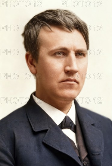 Portrait of Thomas Alva Edison as a young man, c. 1870, digitally edited according to a photography by the Anderson Studio