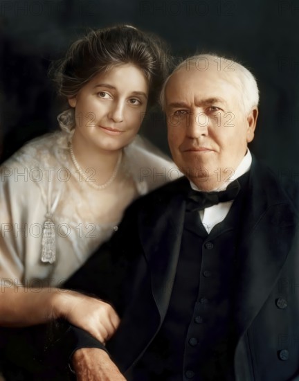 Portrait of Mina Edison and Thomas Alva Edison, c. 1908, digitally edited