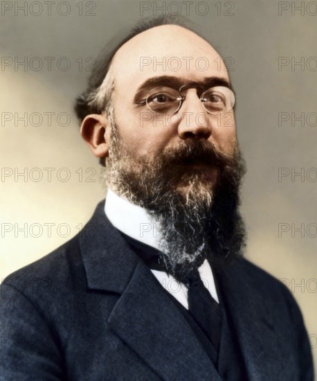 Erik Satie, 1866 – 1925, a French composer and pianist, portrait digitally edited according to a photography by Studio Hamelle, Paris, c. 1914