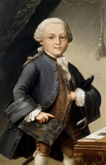 Wolfgang Amadeus Mozart at the age of 6, 1756 – 1791, composer of classical music, First Viennese School, digitally edited