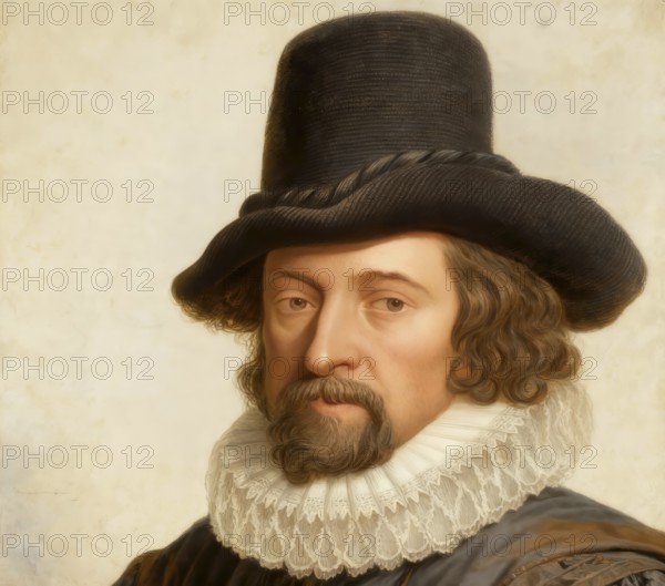 Portrait of Sir Francis Bacon, Baron Baco of Verulam, 1561 - 1626, English lawyer, statesman, essayist, historian, intellectual reformer, philosopher and scientist, digitally edited