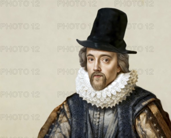 Portrait of Sir Francis Bacon, Baron Baco of Verulam, 1561 - 1626, English lawyer, statesman, essayist, historian, intellectual reformer, philosopher and scientist, digitally edited