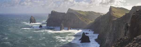 Long exposure of rock formations in the Atlantic Ocean, volcanic peninsula, Ponta de São Lourenço, Ponta de Sao Lourenco, rocky coast, Punta de San Lorenzo, Madeira, Portugal