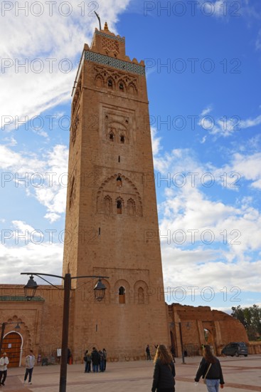 Minaret of the Koutoubia Mosque, landmark of Marrakech, historic old town, Medina, UNESCO World Heritage Site, Morocco