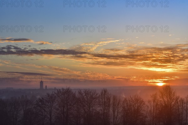 Winter sunrise over Augsburg, Bavaria, Germany