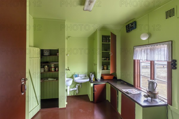 1963 interior of the Green House museum, original småhus from 1918 at Ny-Alesund, Oscar II Land, Svalbard, Spitsbergen, Norway