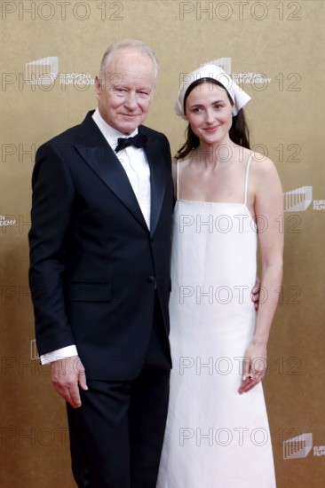 Stellan Skarsgård and Renate Reinsve arriving for the European Film Awards at the House of World Cultures in Berlin on 17.01.2026