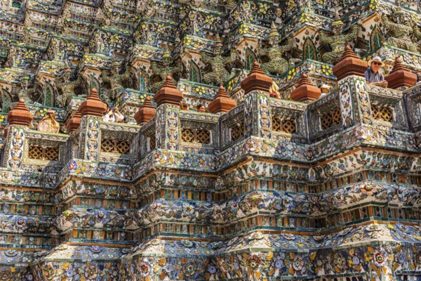 Pagoda with ceramic inlays, Wat Arun Buddhist temple, Bangkok, Thailand's metropolis, Thailand