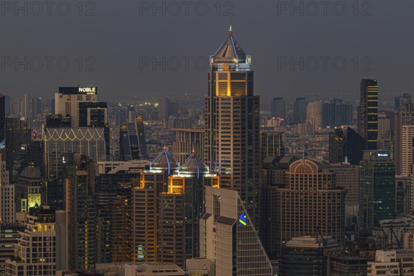 Over the rooftops of Bangkok, evening light, view from the Moon Bar on the roof terrace of the Banyan Tree Hotel, Sathon, Bangkok, Thailand's metropolis, Thailand