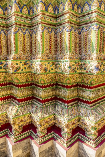 The Grand Royal Palace, Wat Phra Kaeo Buddhist Temple, columns with colorful ceramic inlays, Phra Nakhon, Bangkok, Thailand's metropolis, Thailand