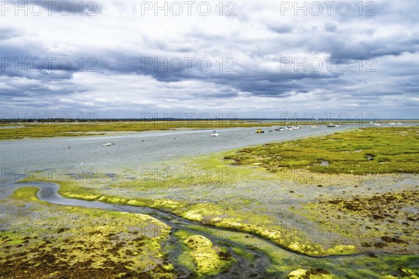 Boats and Marshes over Hurst Spit, Milford on Sea, Lymington, Hampshire, UK