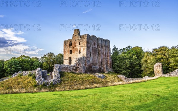 Ruins of Norham Castle and River Tweed, Norham, Northumberland, England, United Kingdom