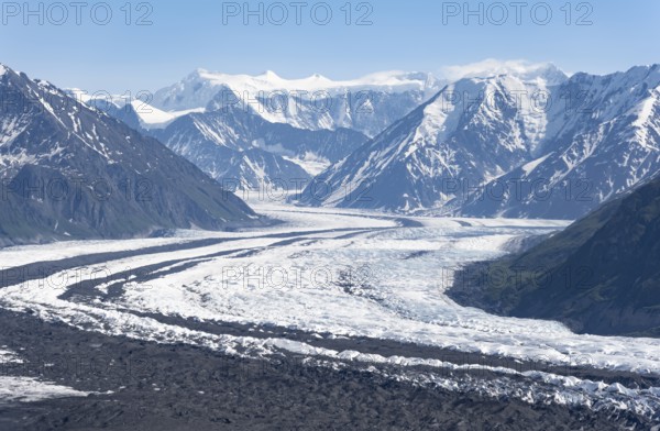 View of impressive mountain landscape with Matanuska glacier and glaciated mountain peaks, Lion's Head, Chugach Mountains, Alaska, USA