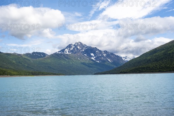 Lake and mountains, Eklutna Lake, Chugach Mountains, Chugach State Park, Alaska, USA
