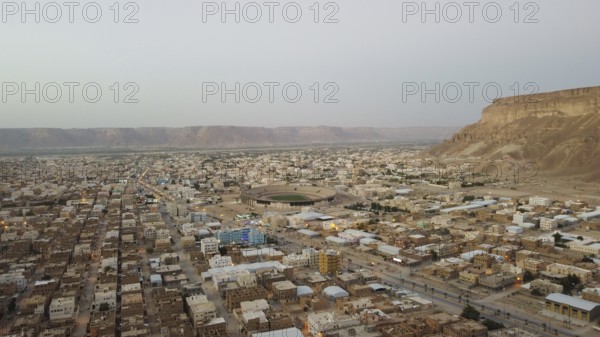 In Seiyun, Yemen on January 09, 2026, aerial drone footage shows the city of Seiyun in southern Yemen amidst ongoing military unrest and conflict. The city faces significant tension during the power struggle between the government-backed Yemeni Armed Forces and the Southern Transitional Council (STC) following recent military operations in the region, Hadhramaut, Seiyun, Yemen