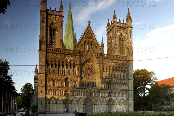 Majestic Gothic cathedral in evening light, Trondheim, Trøndelag, Norway