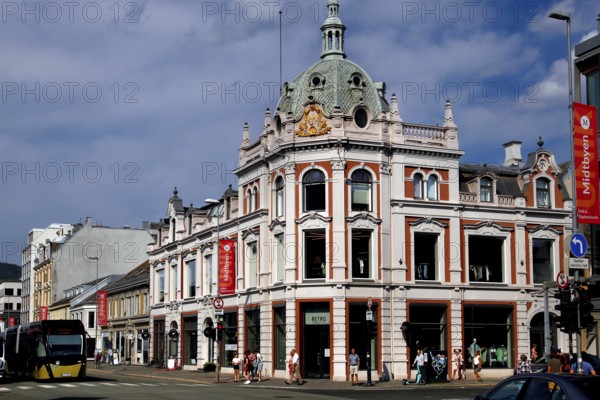 Historic building on Olav Tryggvasobs gate with decorated façade, Trondheim, Norway