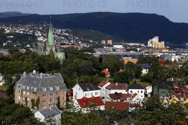 View of the city of Trondheim with cathedral from Kristianstenfestning, Trondheim, Norway