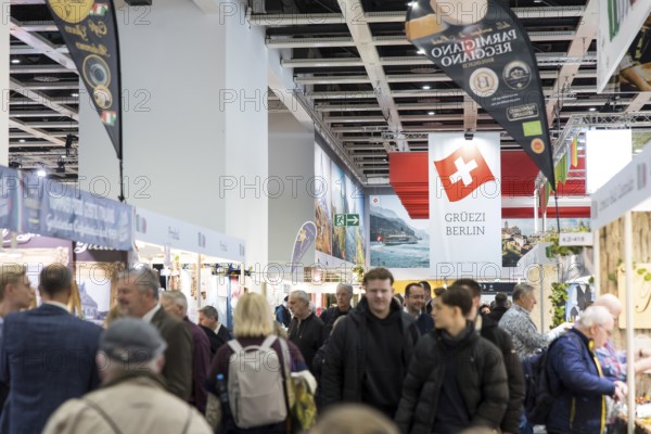 Visitors in front of Switzerland's stand at Green Week at the exhibition center in Berlin on 16.01.2026. The Agricultural and Food Industry Fair will take place from January 16-25, 2026