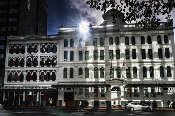 Historic building in Britomart with sunbeams in the window, Auckland, zero, New Zealand