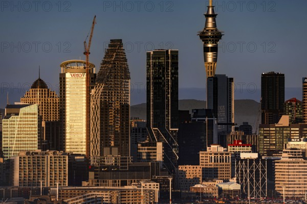 Detailed view of the illuminated skyline of Mt Victoria, Auckland, null, New Zealand