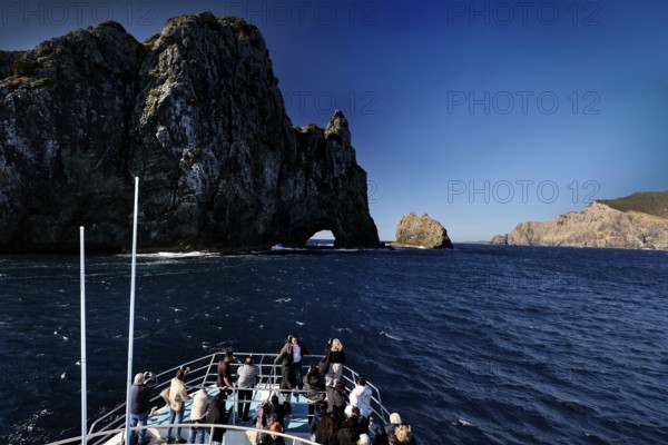 Boat trip to the Hole in the Rock rock formation in the Bay of Islands, Bay of Islands, Northland, New Zealand