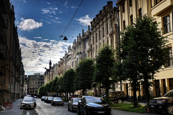 Street view of Albert Street with expressive Art Nouveau facades in Riga, Riga, Latvia