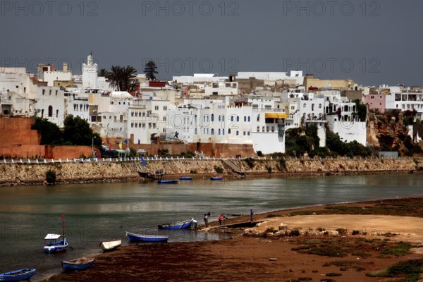 Picturesque view of Azemmour town with river and small boats, Azemmour, Casablanca-Settat region, Morocco