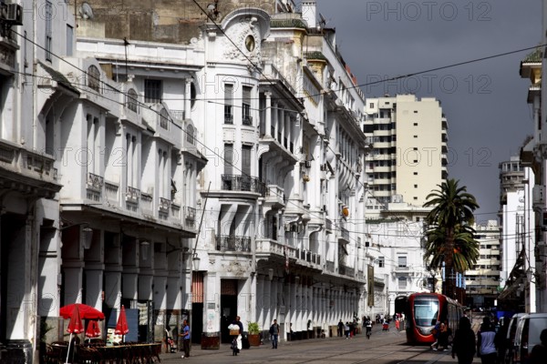 Colonial buildings along a boulevard under cloudy sky, Casablanca, Grand Casablanca, Morocco