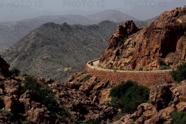 Winding road along the rocks in the mountains around Anergui, Anergui, Morocco