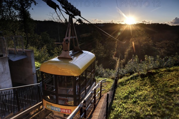 Cable car in Gauja National Park near Sigulda with picturesque sunset, Sigulda, Latvia