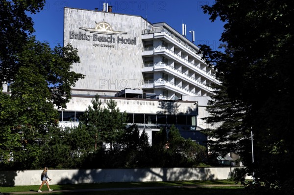 Baltic Beach Hotel surrounded by trees under blue sky, Majori, Jurmala, Latvia