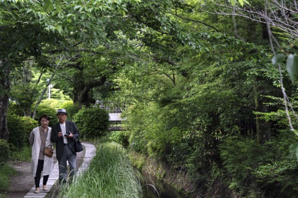 People walking on the Philosopher's Trail in Kyoto, Kyoto, Okazaki, Japan
