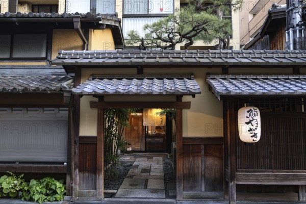 Traditional ryokan entrance in Kyoto, Japan, Kyoto, Japan