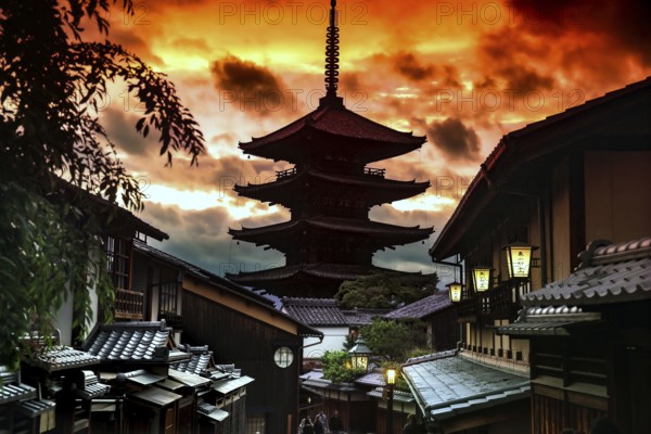 View of Yasaka Pagoda in Higashiyama at sunset, Kyoto, Japan