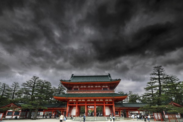 Haian-jingu gate in Kyoto with dramatic sky, Kyoto, Okazaki, Japan