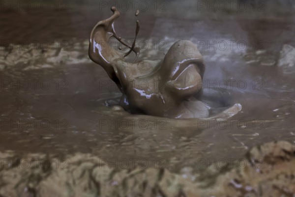 A bubbling mud well in the solfatar field of Kamado Jigoku, Beppu, Kyushu, Japan