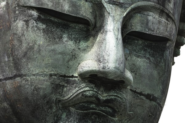 Close-up of the face of the Big Buddha at Kotokuin Temple in Kamakura, Kamakura, Kanagawa, Japan