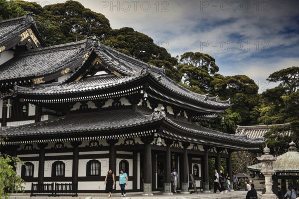 Main building of the Hase Dera Temple with traditional Japanese architecture in Kamakura, Kamakura, Kanagawa, Japan