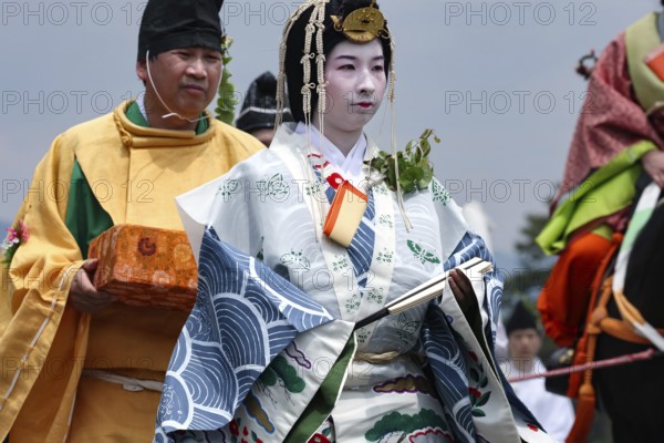 Traditional procession with sumptuous robes at Aoi Matsuri, Kyoto, Japan