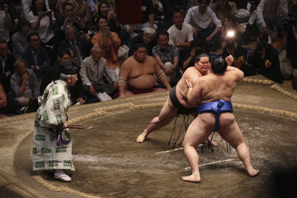Technically demanding sumo fight in a lively atmosphere, Tokyo, Japan