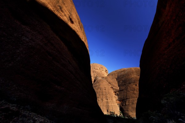 Deep gorge with intense blue sky and red rock walls, Kata Tjuta, Northern Territory, Australia
