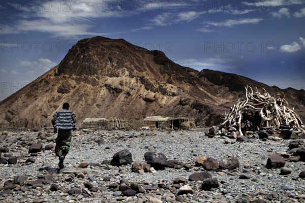 Wide landscape with mountains and boulders under blue sky in Ahmedela, Ahmedela, Ethiopia